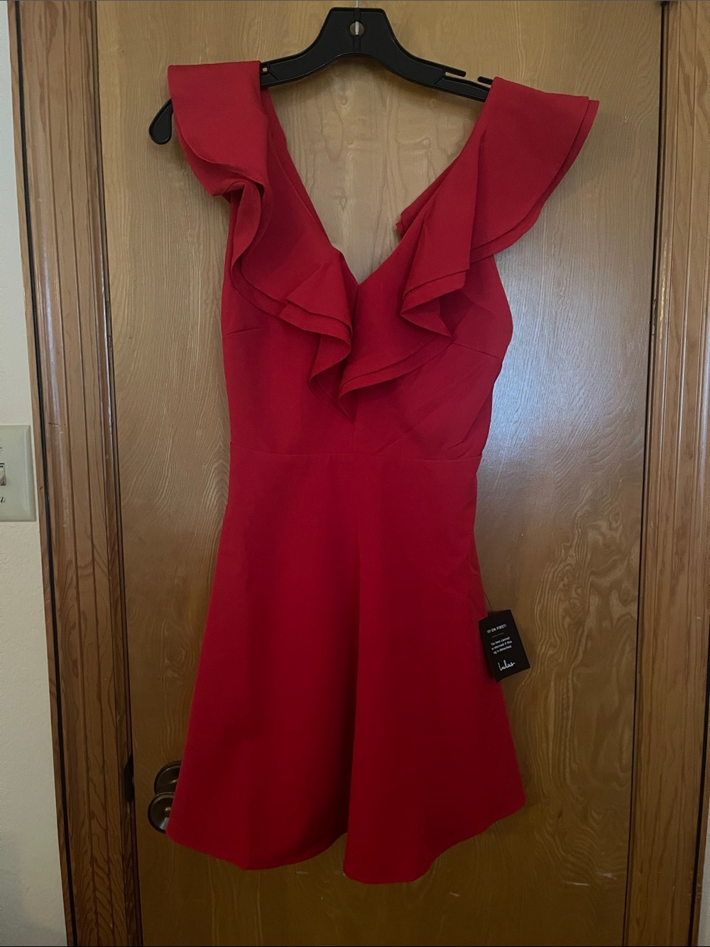 Lulu's Red Ruffle V-Neck Mini Dress - Picture 2 of 6